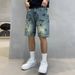 Men's Clothing Personalized Printed Denim 5 Point Pants New Summer Retro Hand Painted Graffiti Denim 5 Point Pants Street Casual Shorts_mkmklike.com
