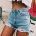 Women's Clothing Retro Ins Hot Classic Style Side Slit Ripped Cat Claw High Waist Denim Shorts Hot Pants_mkmklike.com