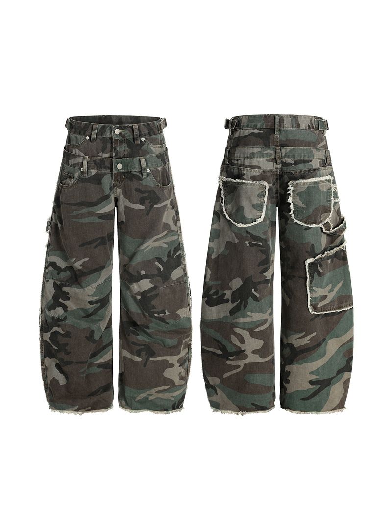 Vintage Camo Cargo Pants With Double Waistband & Oversized Pockets – Relaxed Fit Workwear For Men (S-XXL)_mkmklike.com