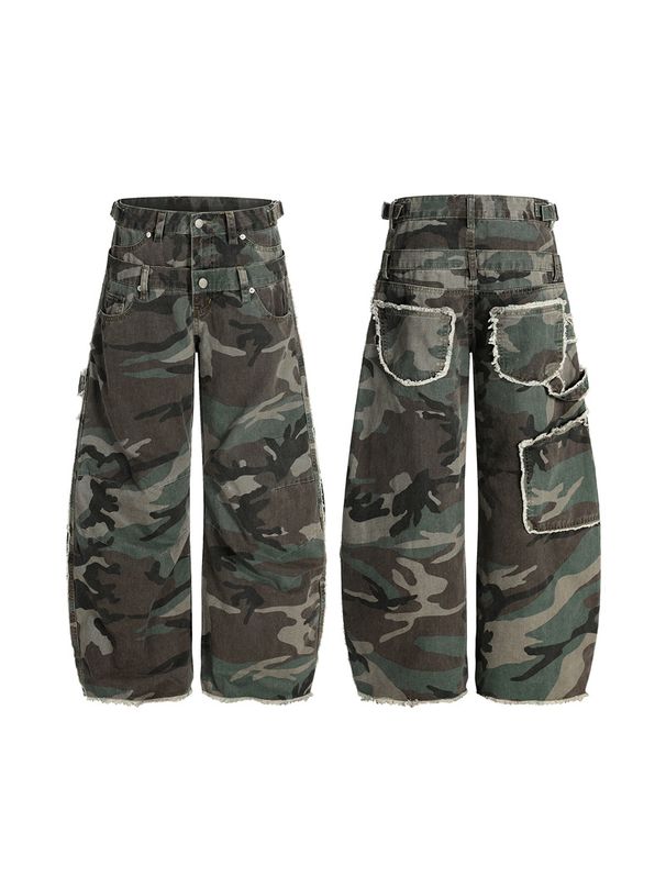 Vintage Camo Cargo Pants With Double Waistband & Oversized Pockets – Relaxed Fit Workwear For Men (S-XXL)_mkmklike.com