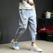 Men's Summer Thin Ripped Jeans Trendy Loose Straight Leg Mid-Waist Cropped Casual Trousers High Street Style_mkmklike.com
