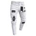 White Embroidery Skinny Ripped Jeans Men's Cotton Stretchable Hole Slim Fit Hip Hop Denim Pants Casual Jeans For Men Jogging Pants_mkmklike.com
