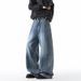 Men's Retro Style Straight Leg Wide Leg Jeans High Street Trendy Casual Mid Waist Cleanfit Trousers_mkmklike.com
