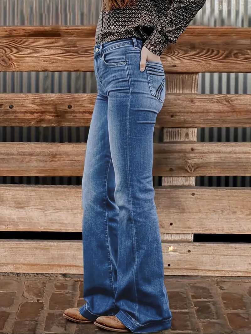 Relaxed Fit Embroidered Jeans For Women – Wide-Leg Comfort Denim With Artisan Back Pocket Detailing (Blue, S-2XL)_mkmklike.com