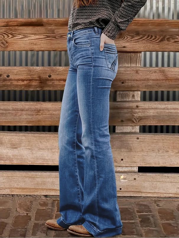 Relaxed Fit Embroidered Jeans For Women – Wide-Leg Comfort Denim With Artisan Back Pocket Detailing (Blue, S-2XL)_mkmklike.com