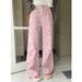 Korea Sweet Pink Printed Jeans For Women Spring/summer Straight Leg Wide Leg Casual Pants 2025 Y2K Casual Street Jeans For Women_mkmklike.com