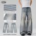 Men's Faux Two-Piece Patchwork Ripped Frayed Hem Straight Leg Jeans American Style Trendy Loose Fit For Men And Women_mkmklike.com
