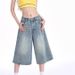 Vintage High-Waisted Denim Shorts For Women – Distressed Washed Wide Leg Cropped Pants, Casual Streetwear, Summer Comfort_mkmklike.com