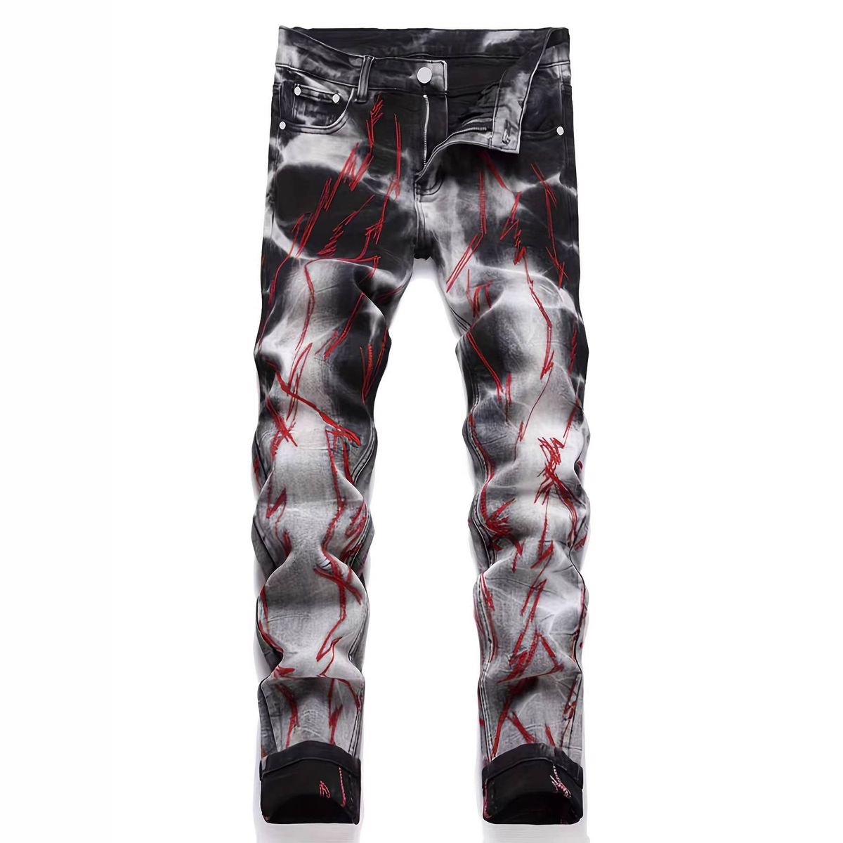Men's Slim Fit Skinny Jeans Stretchy Irregularly Shaped Multi Processed With Embroidery For Fashionable Trousers_mkmklike.com