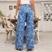 Women's Casual Loose Fit Washed Denim Wide Leg Pants With Print - Comfortable Cotton Blend High Waist Trousers For Everyday Wear (Blue, XS/S/M/L/XL)_mkmklike.com