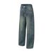 Denim Scimitar Punk Washed Vintage Split Deconstructed Patchwork Trendy High Street Loose Wide-Leg Cargo Long Pants For_mkmklike.com