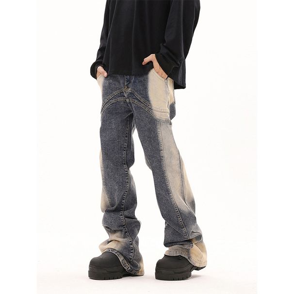 Nordmann European And American Vibe Jeans For Men Retro Irregular Patchwork Flared High Street Trend Loose Straight Casual Pants_mkmklike.com
