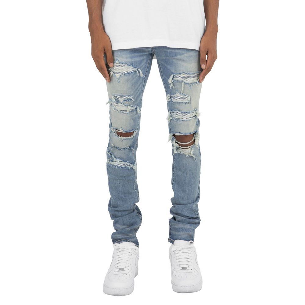 Men's Slim Fit Skinny Jeans European American Style Heavy Duty Embroidered Ripped Distressed Patchwork Trendy Autumn Winter Cool Beggar Long Pants_mkmklike.com