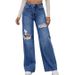 Women's Clothing Women's High Waist Wide Leg Jeans Loose Fit Ripped Long Pants Summer Style For Formal & Casual For Women_mkmklike.com