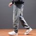 Trendy Brand Jeans Men's Loose Straight Autumn Hole Patch Beggar Trousers Men's Casual Personality Trendy Men's Trousers_mkmklike.com