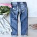 Women's Clothing Fans Fashion New Hole Print Mid Waist Straight Women's Jeans_mkmklike.com
