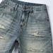 "Men's Vintage Washed Distressed Denim Shorts - High Street Straight Leg Cargo Shorts With Frayed Hem For Urban Streetwear"_mkmklike.com