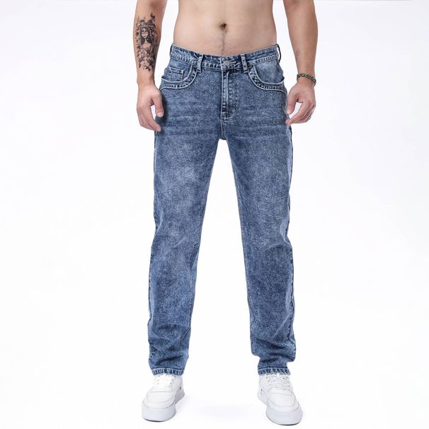 Men's Slim Fit Stretch Jeans – Light Blue Embroidered Denim Pants, Skinny Tapered Leg For A Stylish & Comfortable Look_mkmklike.com