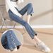 High Waist Flared Jeans For Women - Stretchy Split Hem Bootcut Pants (Black/Blue, 8/9 Length)_mkmklike.com