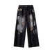 Men's Checkered Jeans - Retro American Style Wide Leg Loose Fit Straight Pants For Big & Tall, Summer & Autumn Casual Trousers_mkmklike.com