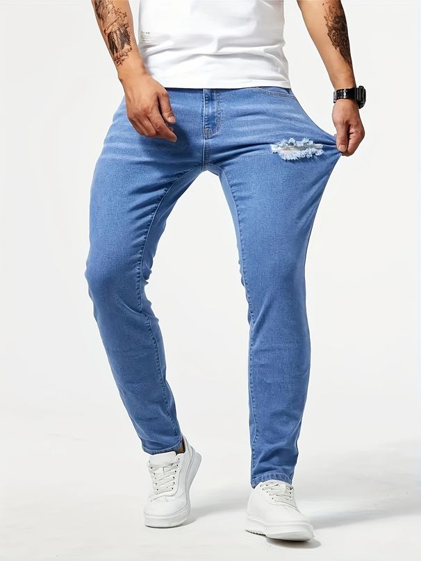 Men's Slim Fit Skinny Jeans Stretch Denim Multi Layered Blue Jeans for All Seasons_mkmklike.com