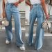 European And American Nostalgic Light Colored Elastic High Waist Loose Retro Wide Leg Denim Trousers_mkmklike.com