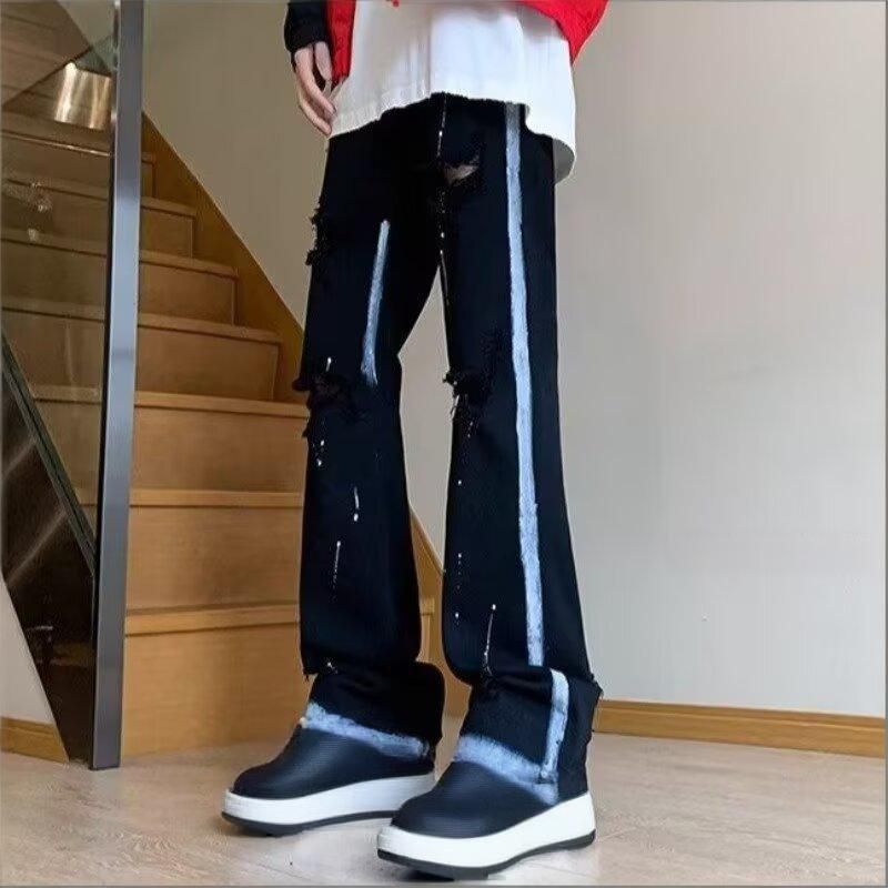 Men's Clothing Men's Black And Gray Slightly Flared Jeans Slim Fit Straight Leg Cargo Pants Exuding Cool Sophisticated High Street Style_mkmklike.com