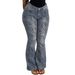 High Waisted Blue Ripped Frayed Hem Flared Jeans for Women Stretch Washed Distressed Slimming Tear Toothed Denim_mkmklike.com