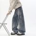 High Street Deconstructed Multi-pocket Jeans For Men, Autumn Trendy Design Wide-leg Pants, American-style Washed_mkmklike.com