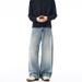 American Classic Washed Cat Whisker Scimitar Jeans Men's And Women's Loose Silhouette Long Pants_mkmklike.com