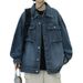 Vintage Washed Denim Jacket – Oversized Distressed Coat With All-Over Print, Unisex Streetwear Essential_mkmklike.com