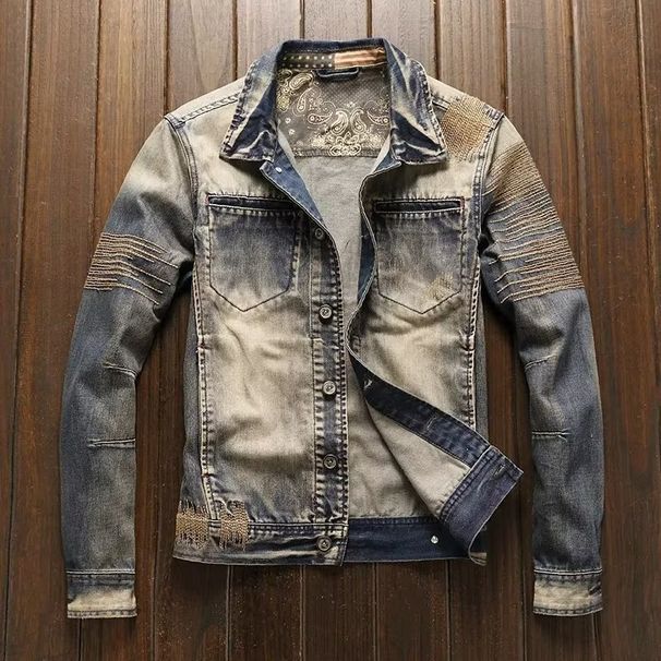 Spring And Autumn Cowboy Men's Korean Edition Jacket Youth Boutique Seam Patch Trendy Brand Top_mkmklike.com