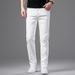 White Jeans Men's Trendy Straight Leg Loose Casual Long Pants Summer New Thin Elastic Business Outfit_mkmklike.com
