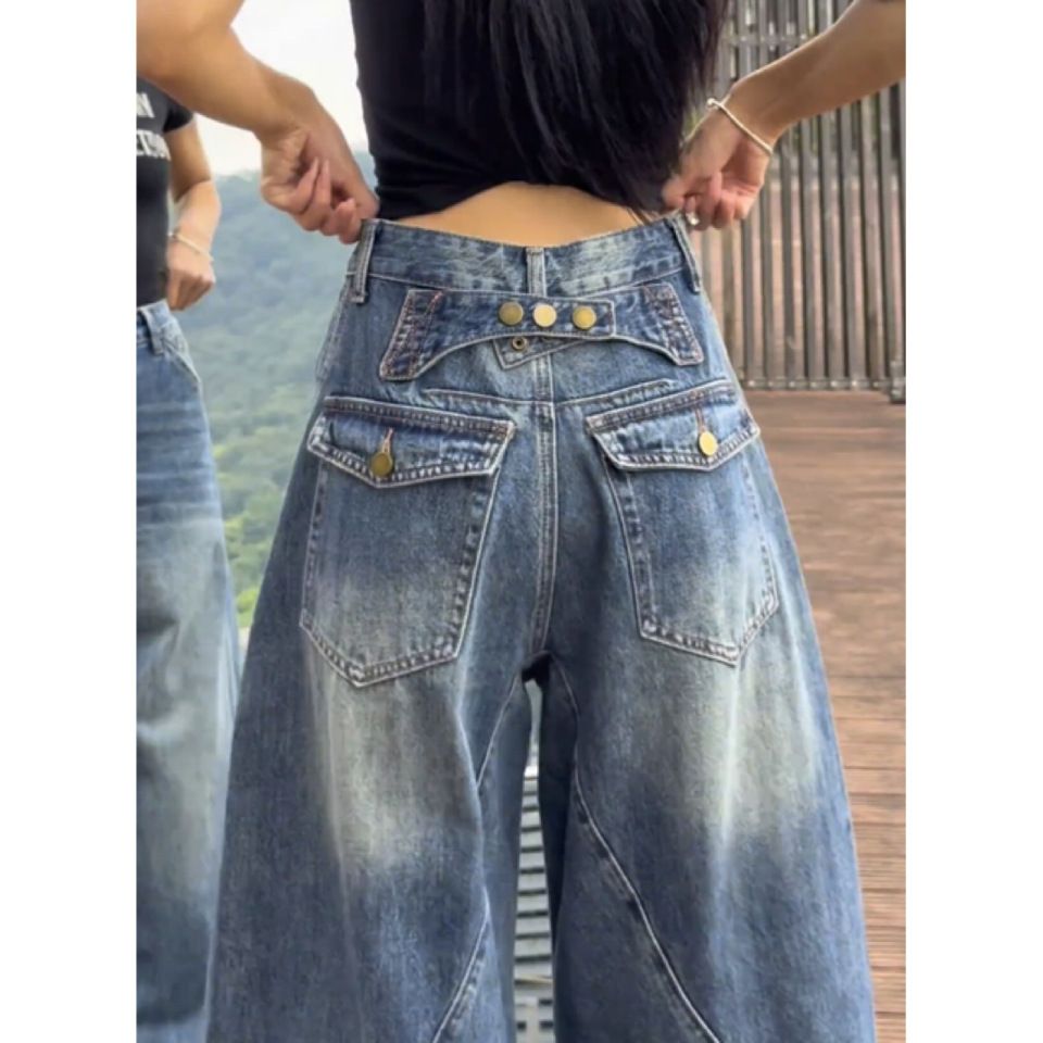 Vintage Flared Jeans For Women - High Waist Wide Leg Trousers, Plus Size Comfort Fit, Retro Denim Pants For Autumn_mkmklike.com