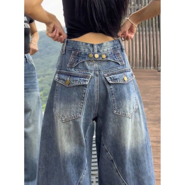 Vintage Flared Jeans For Women - High Waist Wide Leg Trousers, Plus Size Comfort Fit, Retro Denim Pants For Autumn_mkmklike.com