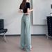 Guangzhou Supply Narrow Wide-leg Straight Jeans For Petite Women, Summer High-waisted Slimming Pants, Versatile Drapey_mkmklike.com