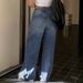 Women's Retro Dark Blue Floor Length Loose Wide Leg Jeans Trousers mid Waist Street Style Cross Border E Commerce_mkmklike.com