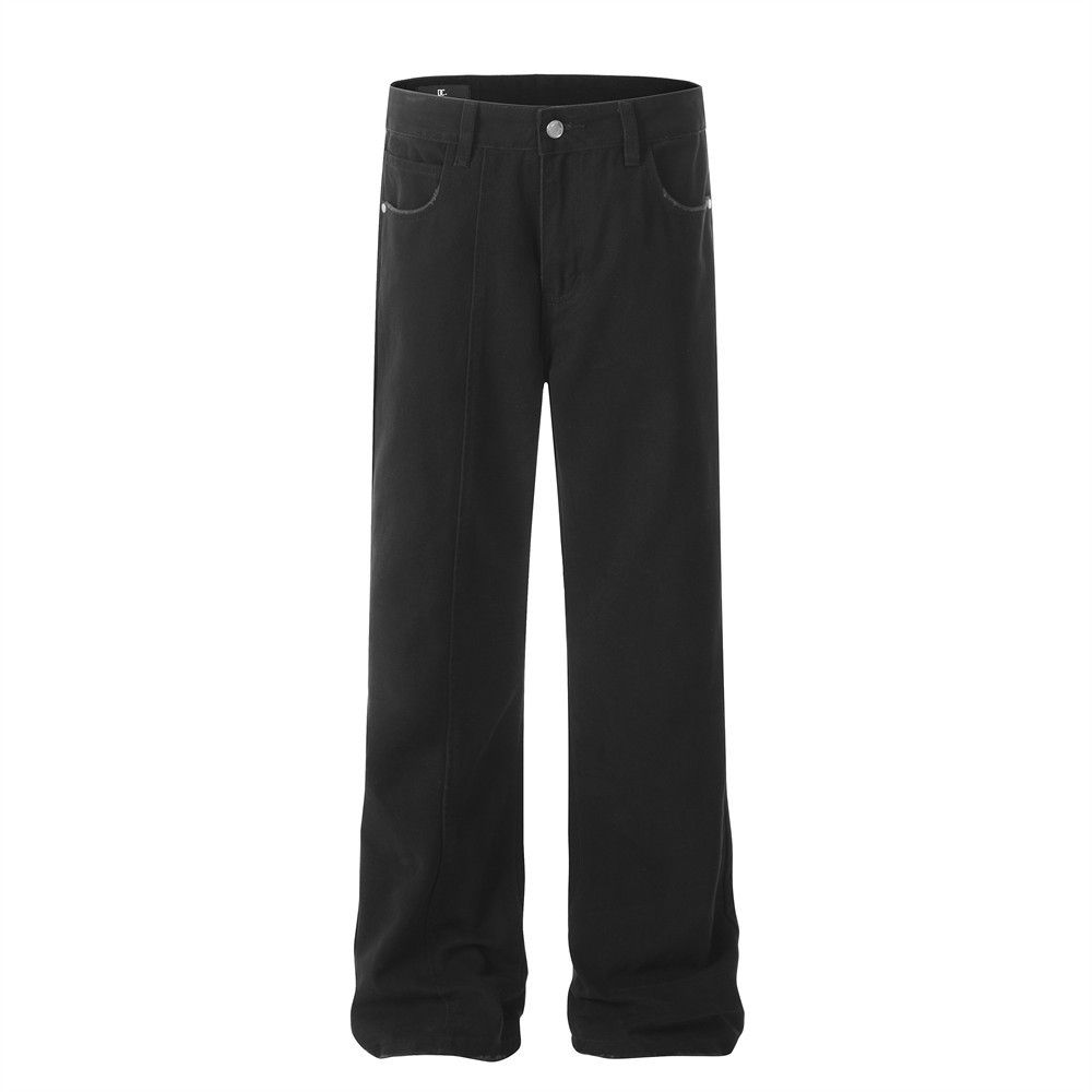 Loose Solid Color Straight-Leg Jeans For Men, Deconstructed Patchwork Design, Distressed Casual Versatile Long Pants,_mkmklike.com