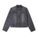 Teenage Vintage Denim Jacket, Stand Up Collar, Niche Motorcycle Jacket, Cardigan_mkmklike.com