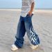 Men's Clothing Vintage Washed High Street Jeans For Men & Women | Retro Tribal Print | Straight-Leg Wide Pants | Cotton Comfort (S-XXXL, Blue)_mkmklike.com