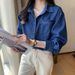 Chicco Blue Denim Shirt Spring Outer Autumn Winter Inner Wear Women's 2023 New Loose Design Sense Niche Top For Women_mkmklike.com
