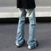 Men's American Retro Cleanfit Ripped Flared Jeans High Street Style Loose Straight Leg Drape Vibe Cross Border_mkmklike.com