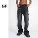 Spot EF JEANS | 2023 New American Vintage High Street Splicing Black Straight Medium High Waist Jeans Men_mkmklike.com