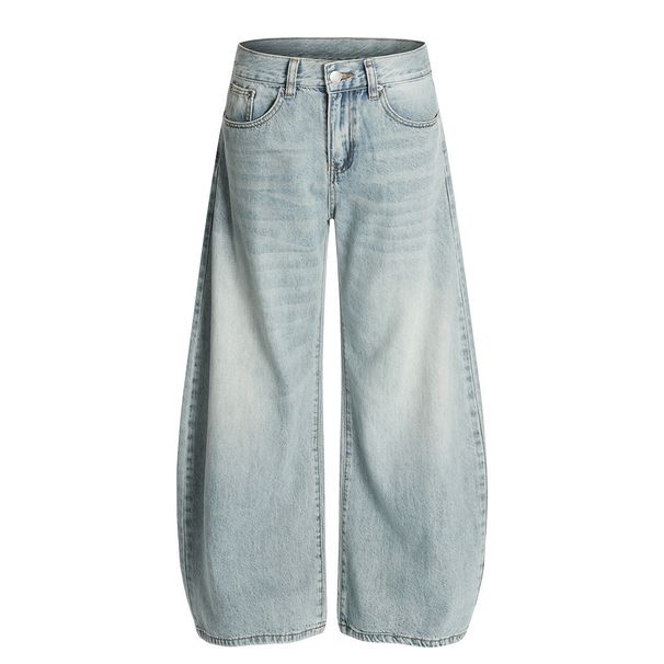 American Street Style Vintage Washed Denim Scimitar Men's Loose Wide-Leg Oversized Sickle Casual Dad Long Pants_mkmklike.com