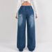 Women's Clothing High Waist Plus Size Wide Leg Comfortable Washed Denim Jeans With Drawstring - Trendy Casual Streetwear (XS-5XL, Deep Sky Blue)_mkmklike.com