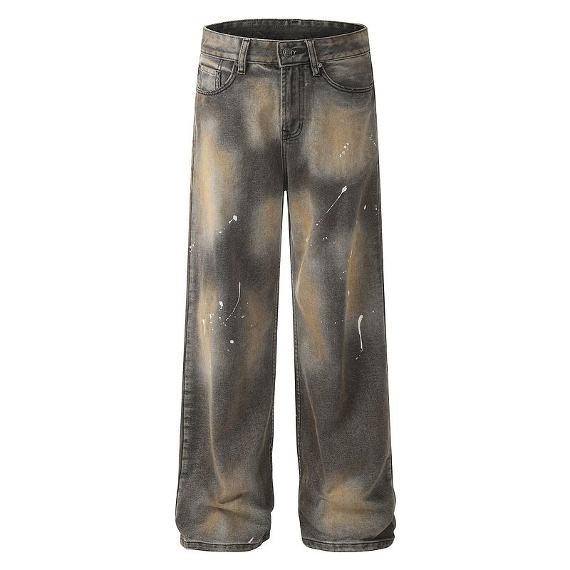 Vintage Washed Distressed Splatter Jeans For Men & Women - High Street Loose Straight Leg Retro Denim Pants_mkmklike.com
