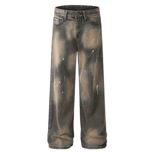 Vintage Washed Distressed Splatter Jeans For Men & Women - High Street Loose Straight Leg Retro Denim Pants_mkmklike.com