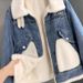 Women’S Faux Shearling Denim Jacket – Winter Fleece-Lined, Oversized & Stylish, Warm & Comfortable (White/Grey, S-L)_mkmklike.com