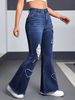 K Jeans, Women's Versatile Flared Trimming, Fashionable And Casual Heart-shaped Perforated Flared Pants_mkmklike.com
