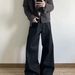 Men's High Waist Straight Leg Jeans 15 Oz Raw Selvedge Denim Unwashed Stiff Black Vintage Break-In Look_mkmklike.com